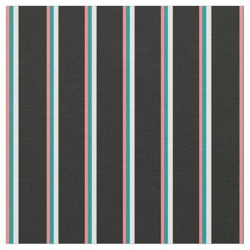 Light Coral, Dark Cyan, Light Cyan & Black Lines Fabric