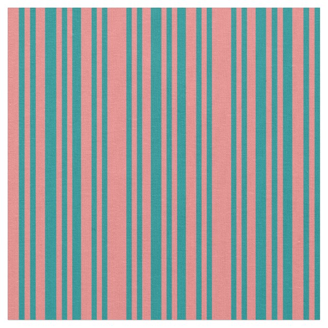 Light Coral & Dark Cyan Striped/Lined Pattern Fabric (Close Up)