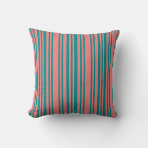 Light Coral & Dark Cyan Striped/Lined Pattern Throw Pillow