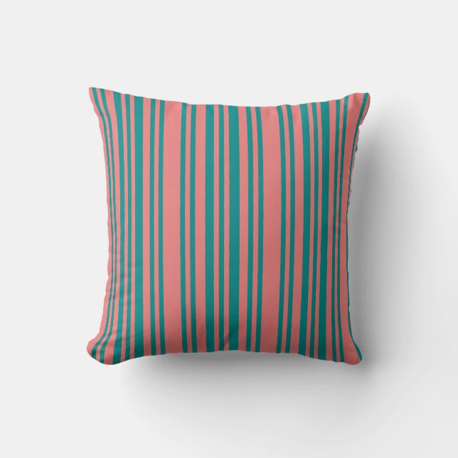 Light Coral & Dark Cyan Striped/Lined Pattern Throw Pillow (Front)