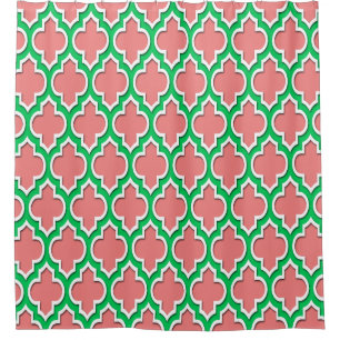 Light Coral Emerald Green White XL Moroccan #4DS Shower Curtain