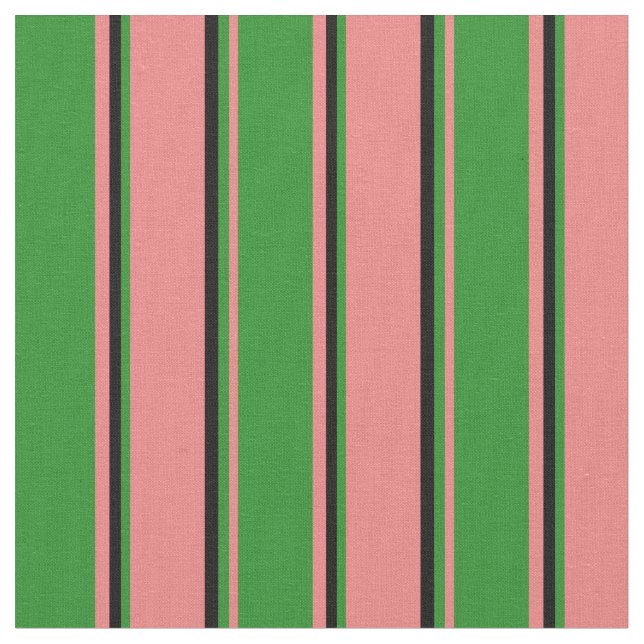 Light Coral, Forest Green, and Black Lines Fabric (Close Up)
