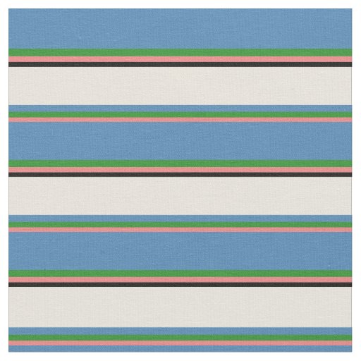 Light Coral, Forest Green, Blue, Beige & Black Fabric