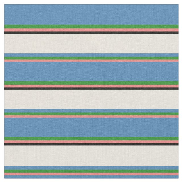 Light Coral, Forest Green, Blue, Beige & Black Fabric (Close Up)