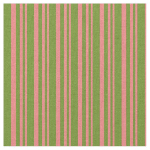 Light Coral & Green Pattern of Stripes Fabric