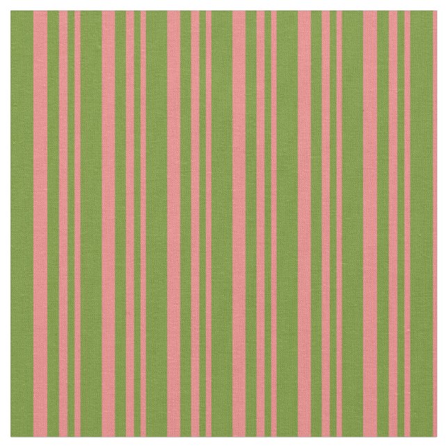 Light Coral & Green Pattern of Stripes Fabric (Close Up)