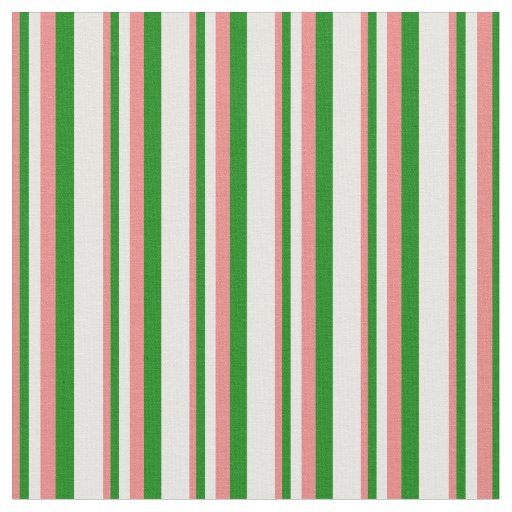 Light Coral, Green & White Pattern Fabric