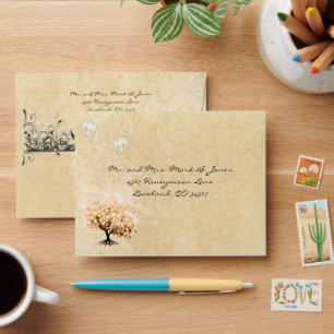 Light Coral Heart Leaf Tree RSVP Envelopes