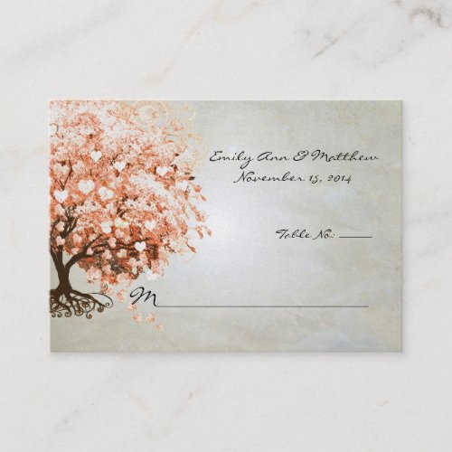 Light Coral Heart Leaf Tree Table Place Cards Business Card Template