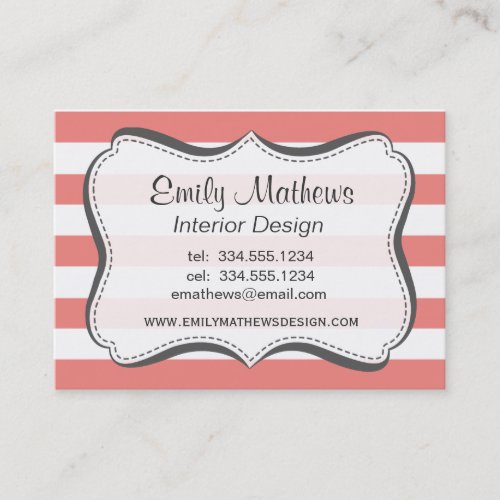Light Coral Horizontal Stripes Business Card Template