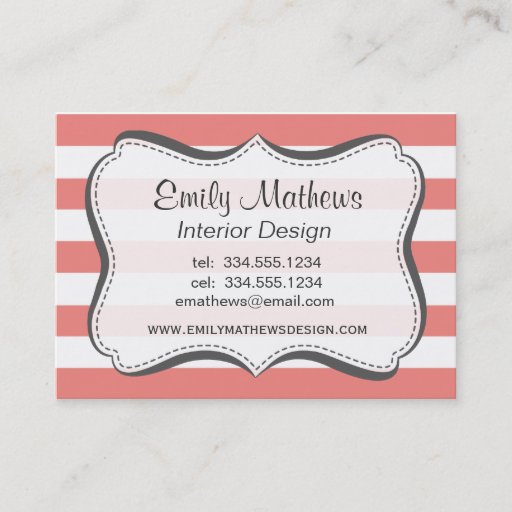 Customizable Light Coral Horizontal Stripes Business Card Template