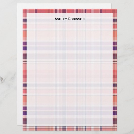 Light Coral, Navy Blue, White Preppy Madras Plaid (Front/Back)