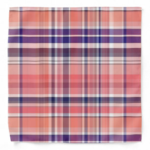 Light Coral, Navy Blue, White Preppy Madras Plaid Bandana