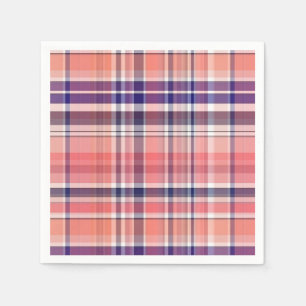 Light Coral, Navy Blue, White Preppy Madras Plaid Napkins