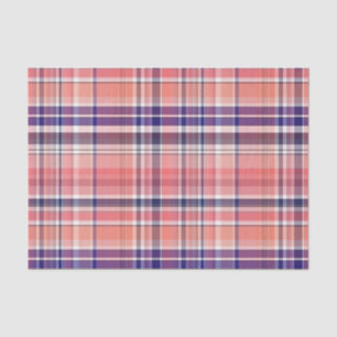 Light Coral, Navy Blue, White Preppy Madras Plaid Tissue Paper