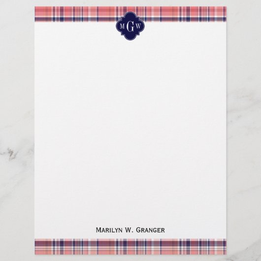 Light Coral Navy Wht Preppy Madras Monogram (Front)
