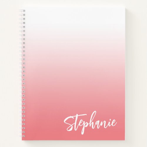 Light Coral Ombre Hand Lettering Style Script Name Notebook