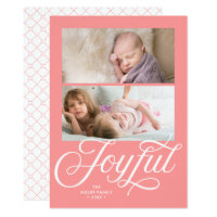 Light Coral Pink Cursive Joyful Holiday Photo Card