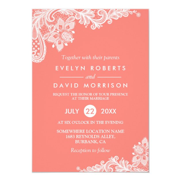 Light Coral Pink Lace Beautiful Wedding Invitation