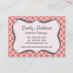 Light Coral Pink Moroccan Quatrefoil Business Card