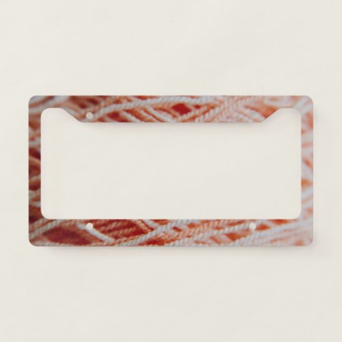 Light coral pink yarn threads photo license plate frame