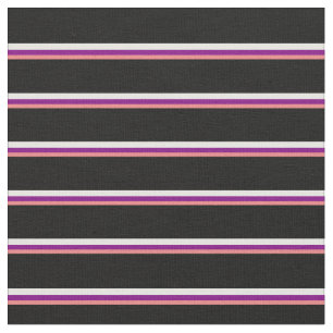 Light Coral, Purple, Mint Cream & Black Stripes Fabric