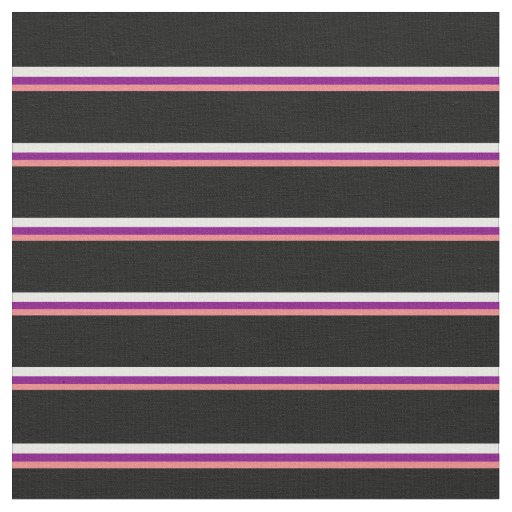 Light Coral, Purple, Mint Cream & Black Stripes Fabric