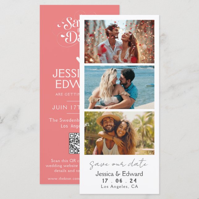 Light Coral Save The Date Photo Booth Qr Code (Front/Back)