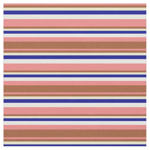 Light Coral, Sienna, Pale Goldenrod, Blue & White Fabric