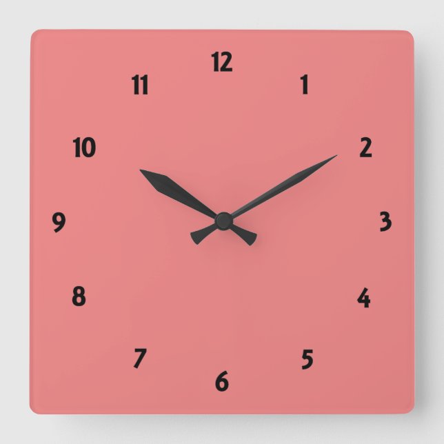Light Coral Square Wall Clock (Front)