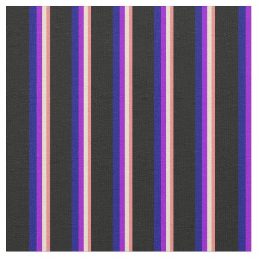 Light Coral, Tan, Dark Violet, Blue & Black Lines Fabric