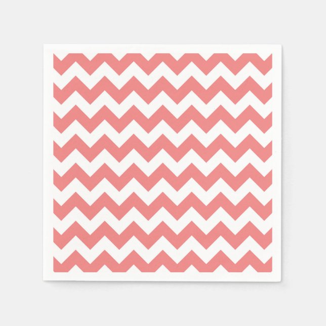 Light Coral White Chevron Zig-Zag Pattern Napkins (Front)