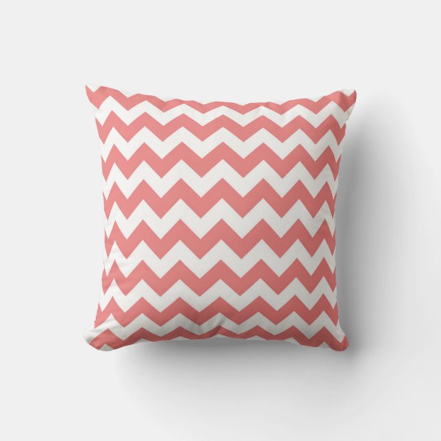 Light Coral White Chevron Zig-Zag Pattern Throw Pillow (Front)