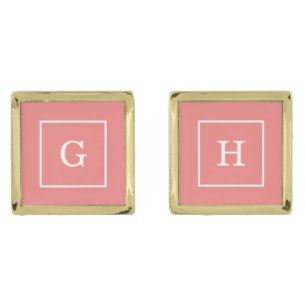 Light Coral White Framed Initial Monogram Cufflinks