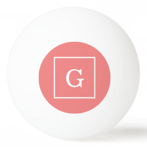 Light Coral White Framed Initial Monogram Ping-Pong Ball