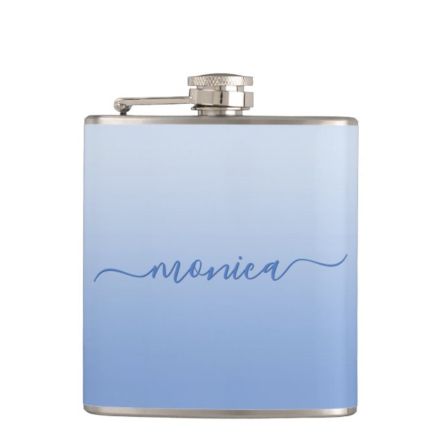 Light Cornflower Blue Gradient Elegant Signature Flask (Front)