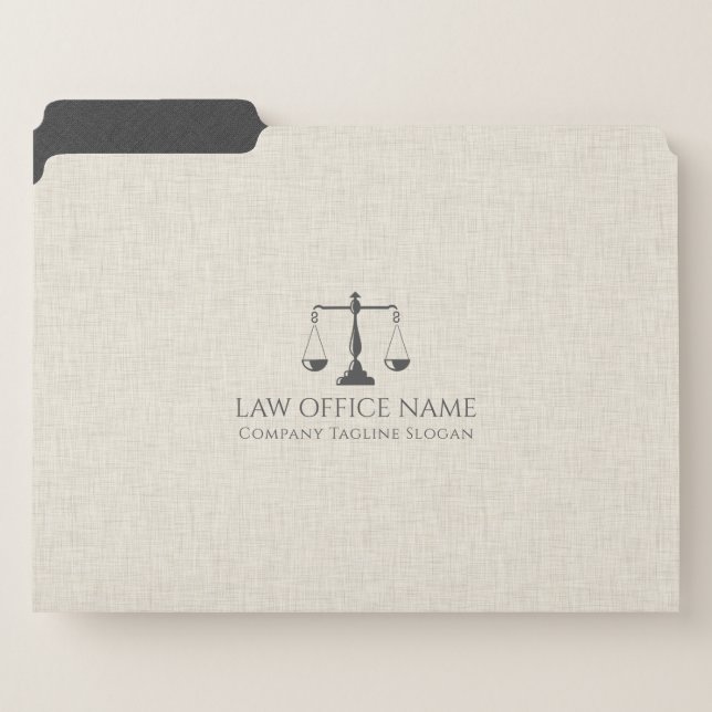 Light Cream Black Linen Justice Scale File Folder (Front Left)