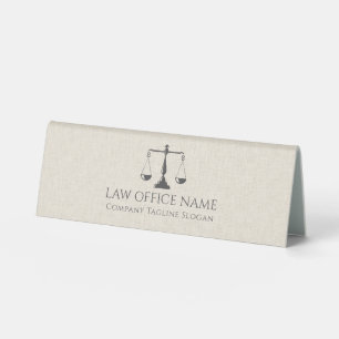 Light Cream & Black Linen Justice Scale Table Tent