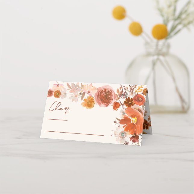 Light Cream Floral Fall Seat Wedding Table Place Card (Front)