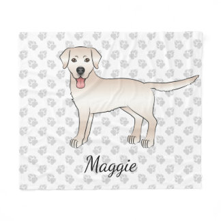 Light Cream Labrador Retriever Cartoon Dog &amp; Name Fleece Blanket