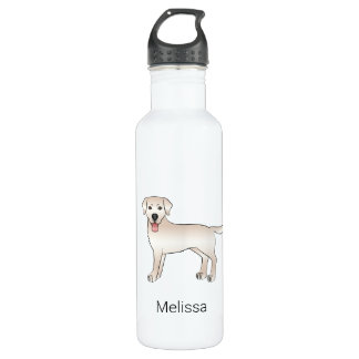 Light Cream Labrador Retriever Cartoon Dog &amp; Name Stainless Steel Water Bottle