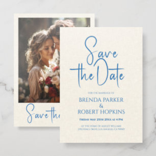 Light Cream Linen Custom Script Typography Letterpress Photo Cards