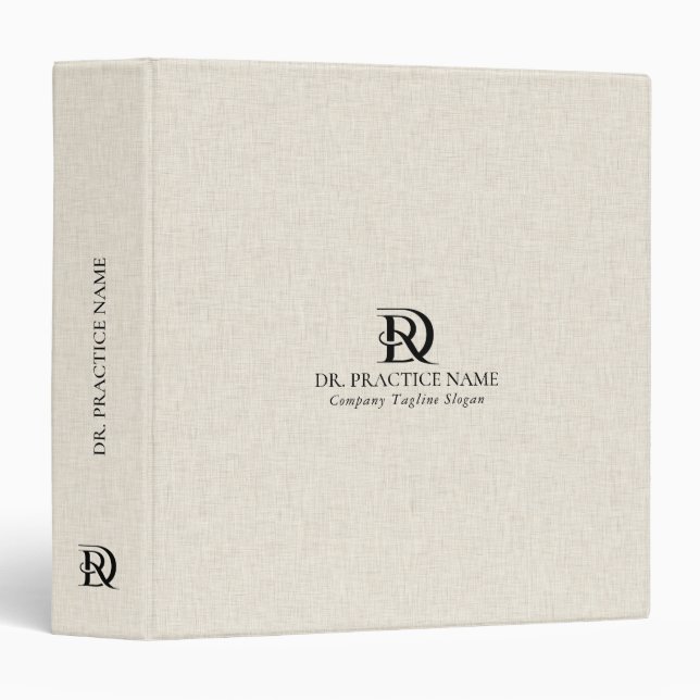 Light Cream Linen Texture Black Dr. Practice Logo 3 Ring Binder (Front/Spine)