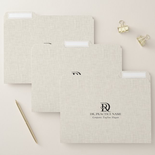 Light Cream Linen Texture Black Dr. Practice Logo File Folder (Set)