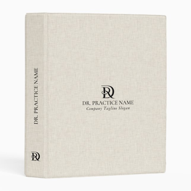 Light Cream Linen Texture Black Dr. Practice Logo Mini Binder (Front/Spine)