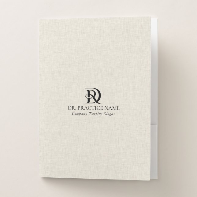 Light Cream Linen Texture Black Dr. Practice Logo Pocket Folder (Front)