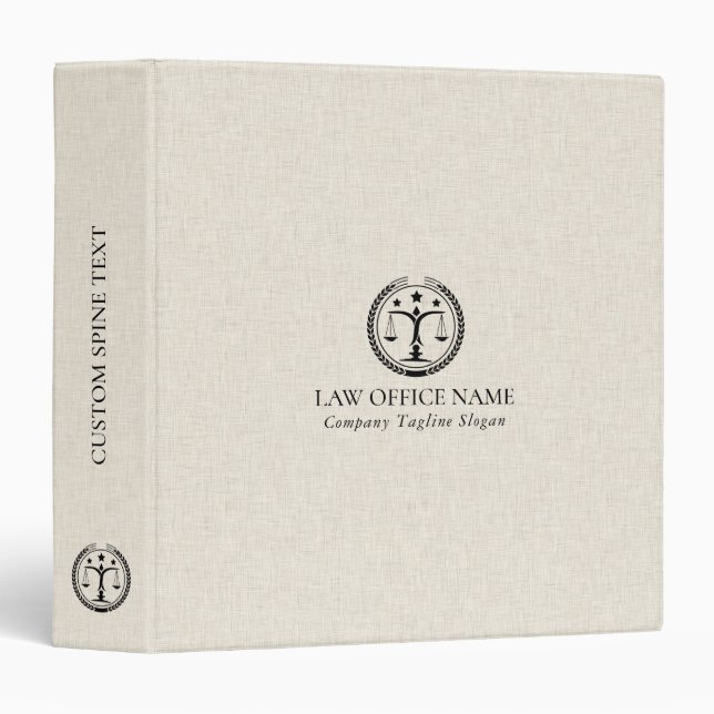 Light Cream Linen Texture Black Justice Logo  3 Ring Binder (Front/Spine)