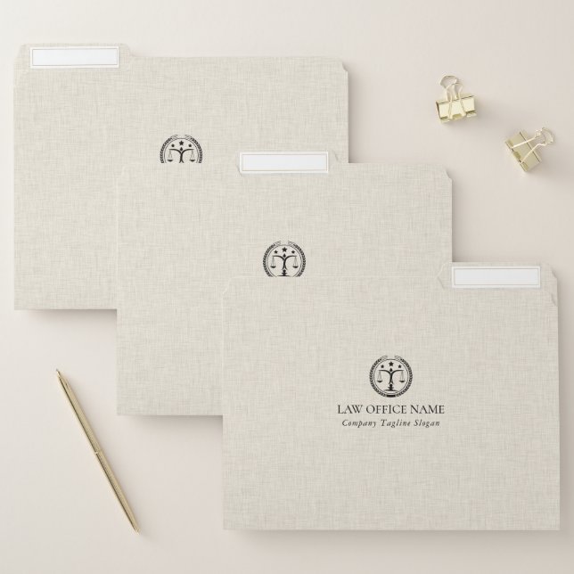 Light Cream Linen Texture Black Justice Logo  File Folder (Set)