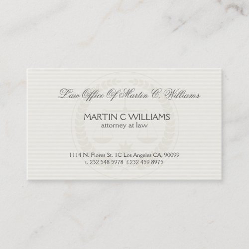 Light Cream Scale Of Justice Watermark Business Card