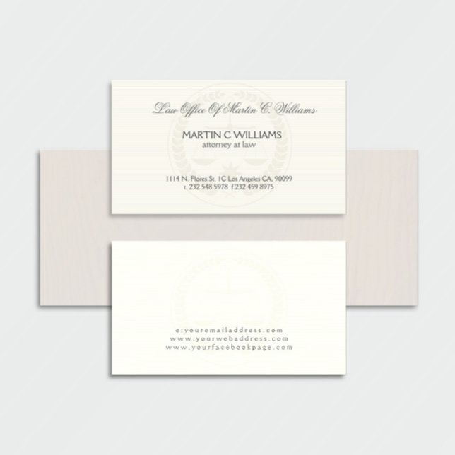 Light Cream Scale Of Justice Watermark Business Card (Creator Uploaded)